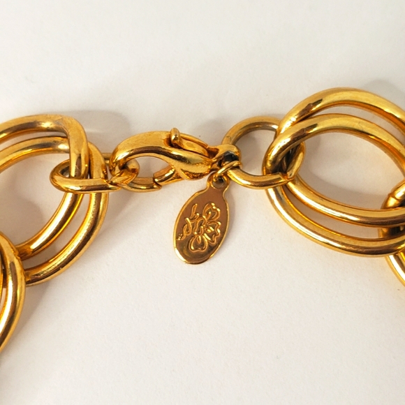 Vintage Signed Chunky Chain Double Link Collar Necklace with Pearl Accents - Picture 8 of 8